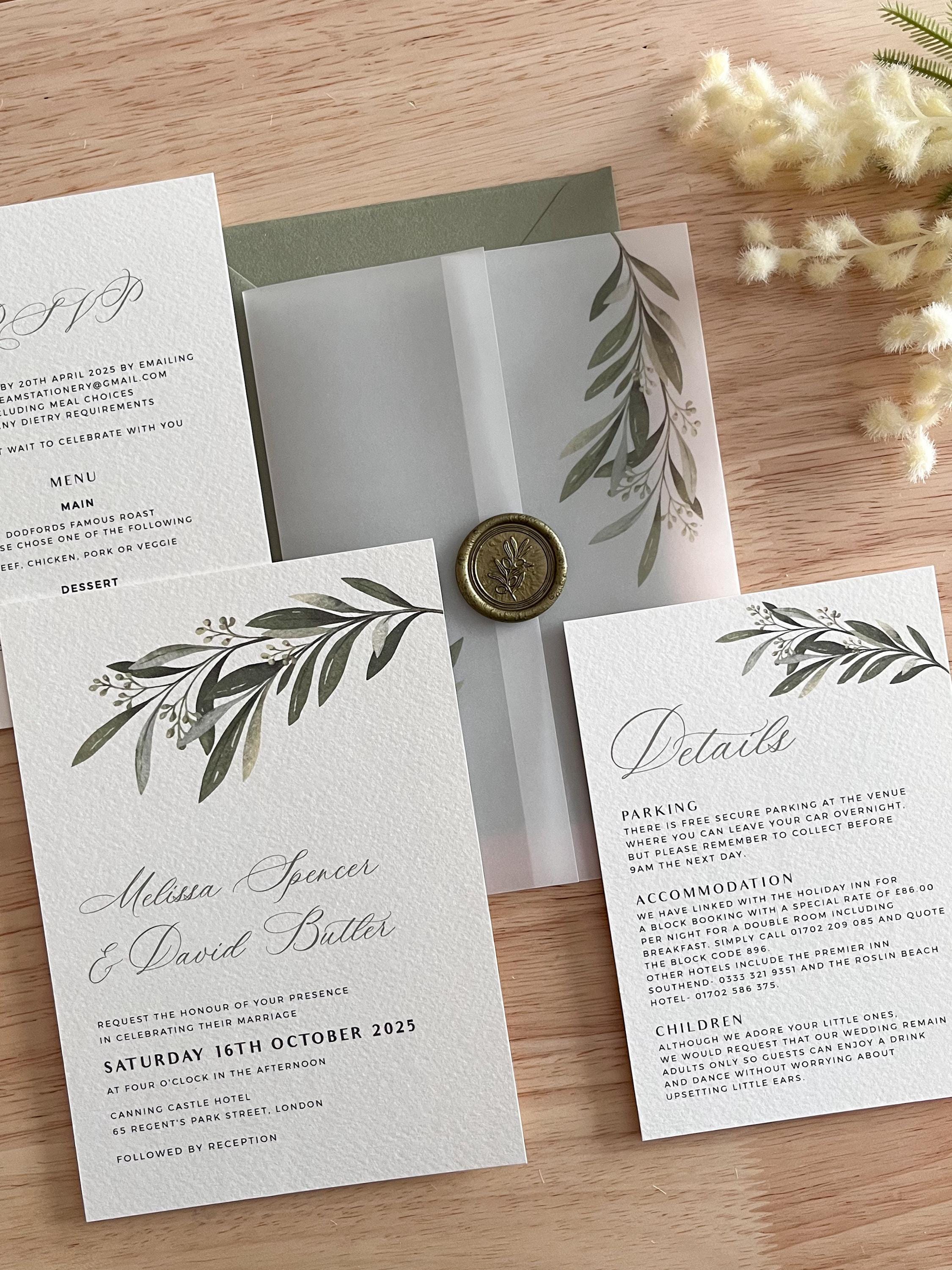Envoltura de pergamino para boda color verde oliva salvia, sobre de  invitación con temática italiana, boda DIY en un jardín botánico, fiesta  mediterránea con ramas verdes, PD02 - Etsy México, image size:2250x3000