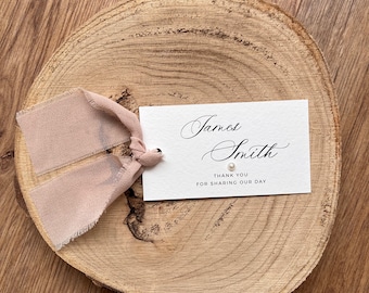 Place Card with Beige Pink Chiffon Ribbon for Weddings, Conference Seating, Birthday, Baby Shower, Modern Escort Card, Minimal Table Decor,