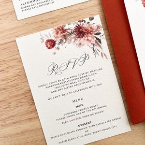 Invito a nozze RSVP in terracotta boho, inserto per recinzione autunnale arancione, erba della pampa boho salvia, tema ricevimento in giardino autunnale, PD05