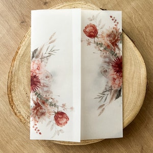 Envoltura de vitela para boda de estilo bohemio con diseño de terracota, invitación con diseño floral de hierba de la pampa, jardín rústico moderno, boda romántica de bricolaje con eucalipto bohemio, PD05