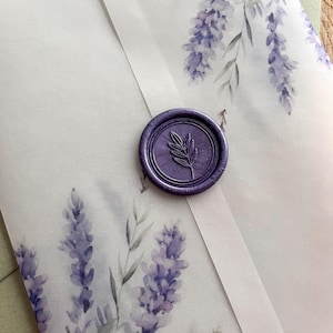 Donkerpaarse lakzegel voor perkament huwelijksuitnodiging, botanische envelop zegel, lavendel peel and seal zelfklevend, wenskaarten, PD01