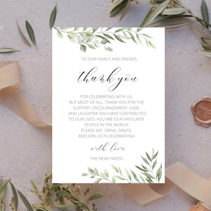 signe de mariage sauge Merci | Carte de mariage DIY | Verdure et feuillage | Imprimé ou imprimable | PD04
