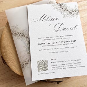Convite de casamento com estampa de Baby's Breath, envoltório de velino com gipsófila, jaqueta rústica romântica delicada, papelaria minimalista para recepção, PD18