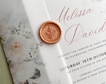 Gold Wax Seal, Invitations, Vellum Wraps, and Envelope Seals, Elegant Garden Theme, PD07
