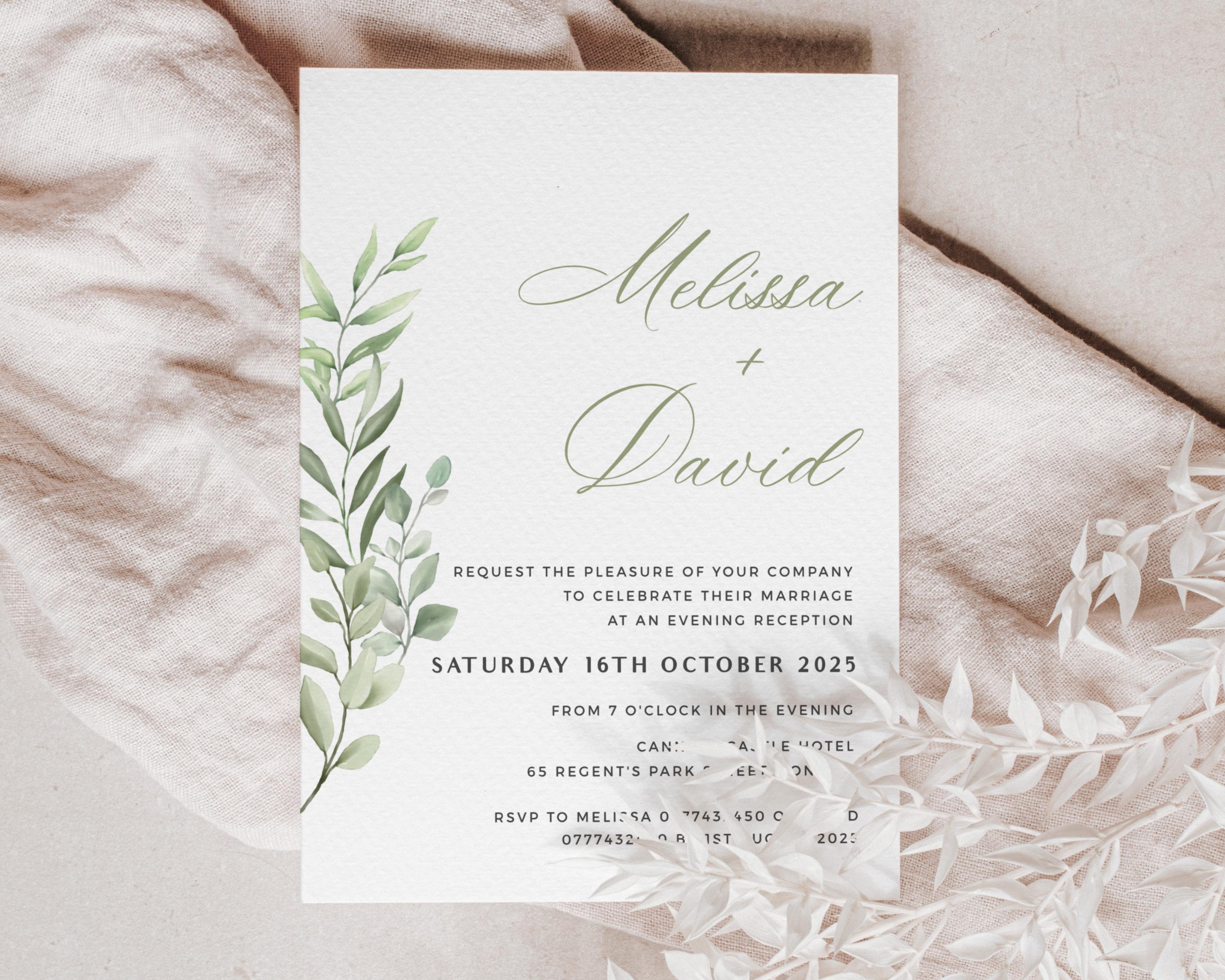 Sage Green Wedding Reception Invitation With Envelope, PD04 - Etsy