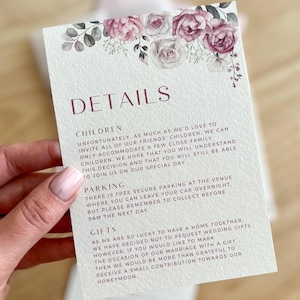 Roze pioenroos en witte rozen Details kaart huwelijksuitnodiging, bijlage invoegen, thema tuinreceptie, Gypsiphila, Babys Breath, PD015