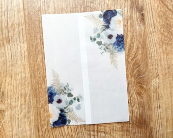 Printed Blue and Gold Vellum Jacket | Navy | Eucalyptus | DIY Wedding Invitation