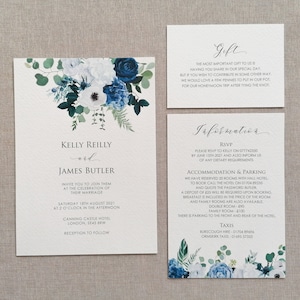 Blaue Blumen Bedruckte Hochzeitseinladung | NICHT PERSONALISIERTES MUSTER