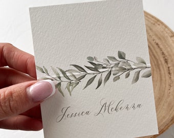 Sage Green Wedding Place Name | Folded Free Standing Personalised Place Card | Modern Rustic | NON-PERSONALISED SAMPLE, PD04