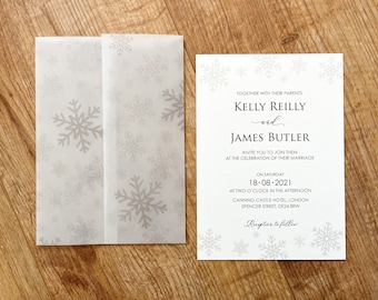 Printed Snowflakes Vellum Wrap | Winter Wedding | Clear Christmas Jacket for DIY Wedding Invitation | Scored and Printed