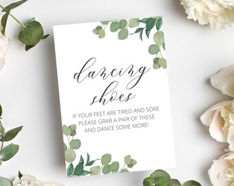 Greenery Dancing Shoes Sign | Wedding Sign | Eucalyptus | DIY Wedding Invitation | Printed or Digital | PD001