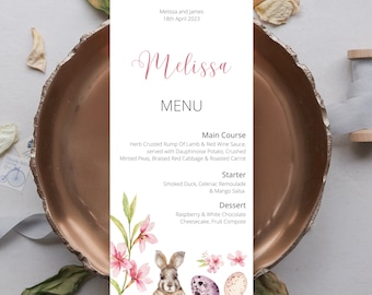 Printed or Printable Easter Menu | Wedding Menu with Guest Name | Reception Place Name | On the Day Stationery