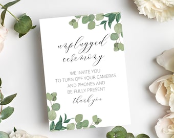 Greenery Unplugged Ceremony Sign | Wedding Sign | Eucalyptus | DIY Wedding Invitation | Printed or Digital | PD001
