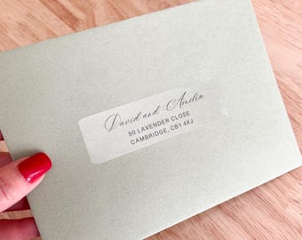 Etiquettes d'adresse personnalisées pour les enveloppes, Stickers transparents pour faire-part, Retenez cette date, Mariage, Baby shower, Différents destinataires