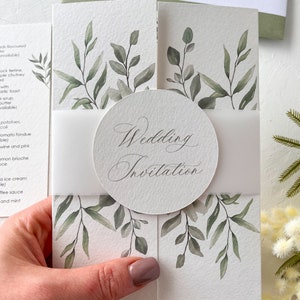 Hochzeitseinladung Sage Falten | Bestellservice | Rustikal | NICHT PERSONALISIERTES MUSTER PD04