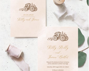 Invitación de boda de tractor / Granjero / Vintage / MUESTRA NO PERSONALIZADA