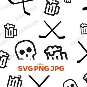 HOCKEY pattern BEER and skull seamless , Hockey Svg cut files, No white background!! Instant download
