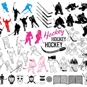 Hockey svg 50+ Clipart HOCKEY Bundle, Ai, arquivos cortados, jogador de hóquei svg Vector, silhueta de goleiro de hóquei, hóquei png, download instantâneo