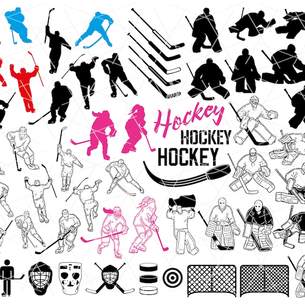 Hockey svg 50+ Clipart HOCKEY Bundle, Ai,  cut files, Hockey player svg Vector, Hockey Goalie Silhouette, hockey png,  Instant download