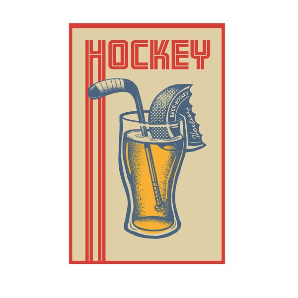 Vintage Eishockey Poster DIGITALER Download. Hockey Vektor, Bier + Hockey