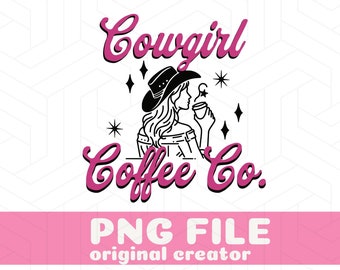 Cowgirl Coffee Co. Diseño de sublimación gráfica occidental, PNG de moda retro, PNG grunge occidental, diseño POD de sublimación, png de vaquera, png de café