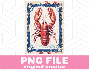 Lobster Png Stamp png Fisherman Aesthetic png Lobster Clipart Coastal Aesthetic Sea Life Png Vintage Cute Lobster Fisherman png Seafood png
