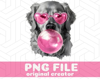 Golden Retriever Png Golden Retriever Clipart Sublimation Dog With Glasses And Bubble Gum Golden Retriever Mascot Cute Dog Clipart DXF