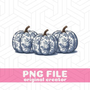 Chinoiserie Pumpkin PNG Blue and White Fall Clipart Digital Download Elegant Autumn Pumpkin Art File Printable Thanksgiving Decor Graphic
