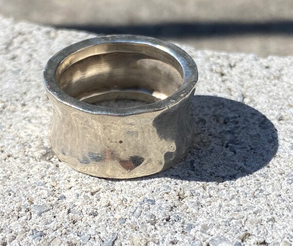 Unisex handmade hammered 925 Vintage Solid Sterling silver band