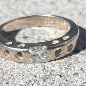 Vintage sterling silver 925 cz heart band
