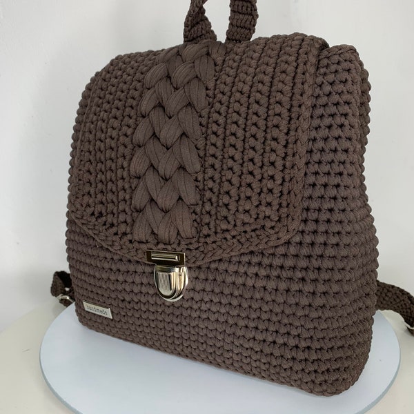 Handgemachte Rucksack, handmade, Braun, Tasche, diy, gehäkelt, Damentasche, Häkeltasche, Accessoires, handgemacht, Handtasche