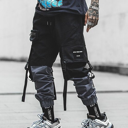 Techwear Cargo Pants Men Cyberpunk Black Harem Streetwear - Etsy