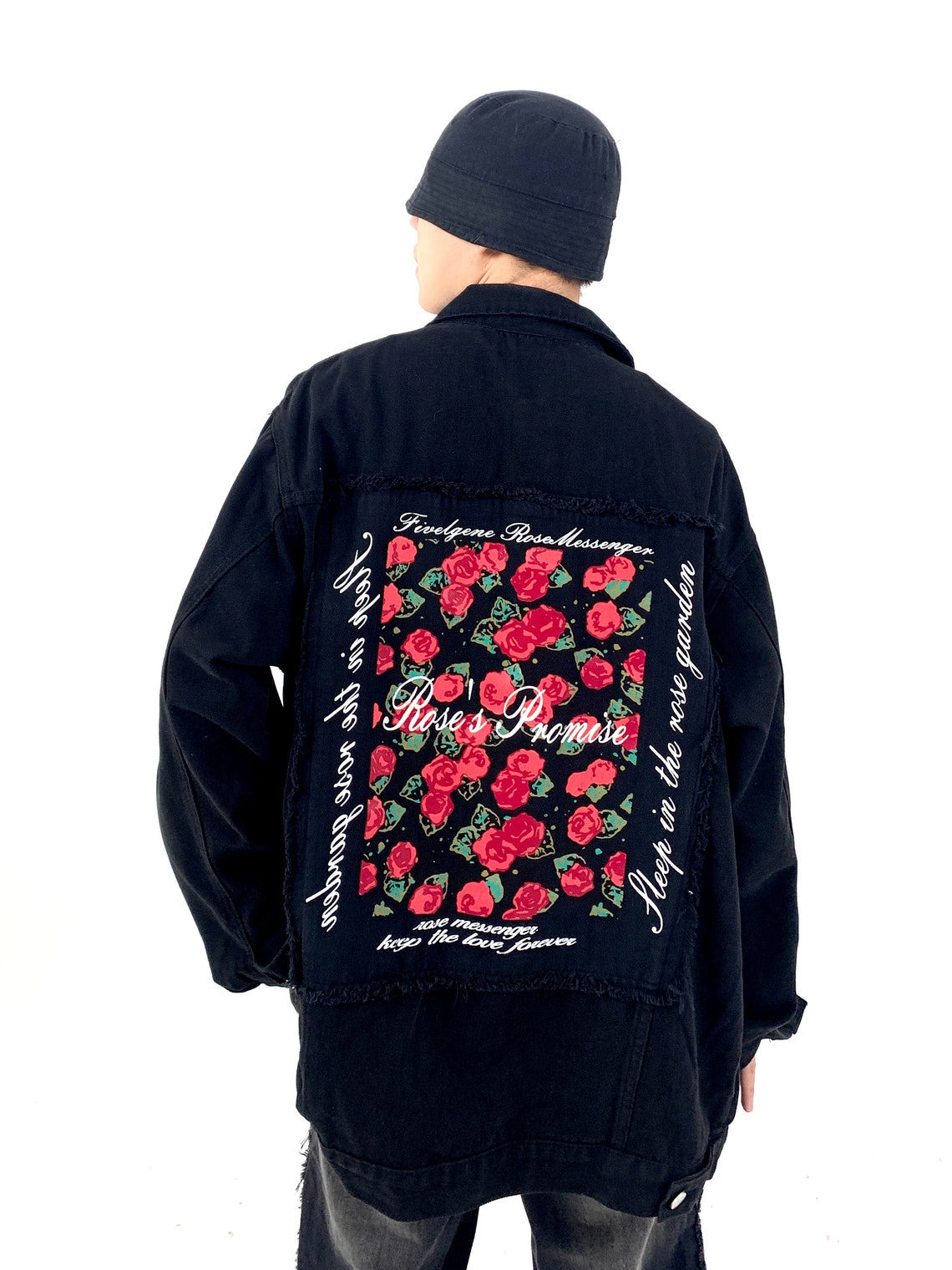 Streetwear Rose Embroidered Denim Jacket Urban Fashion Etsy