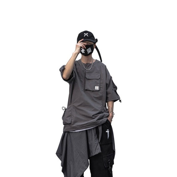 Japanese Streetwear Multi Pocket T-shirt Short Sleeves Tee | Etsy