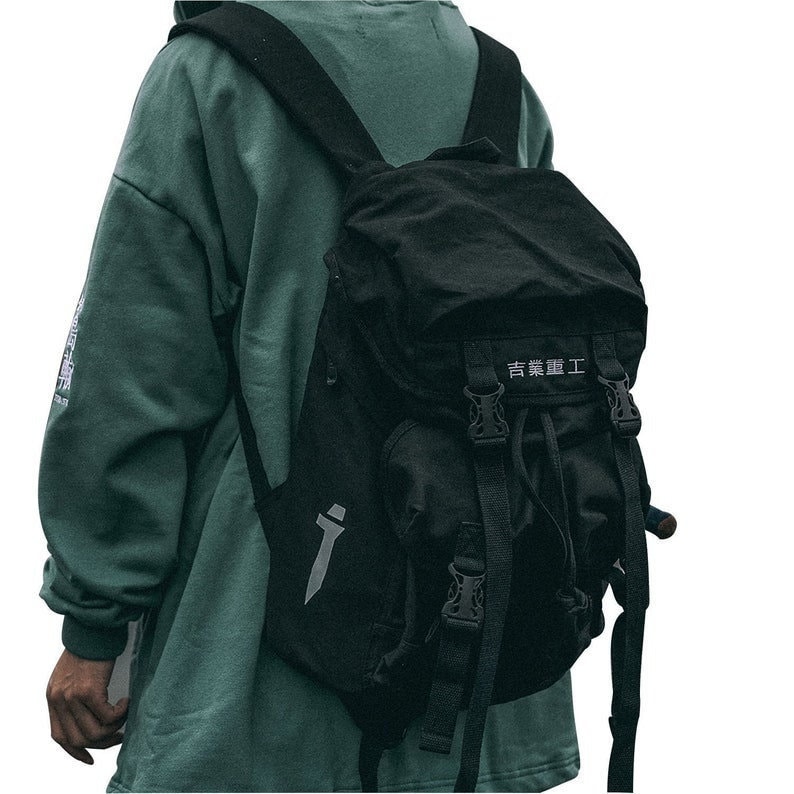 Techwear Black Backpack Men Japanese 