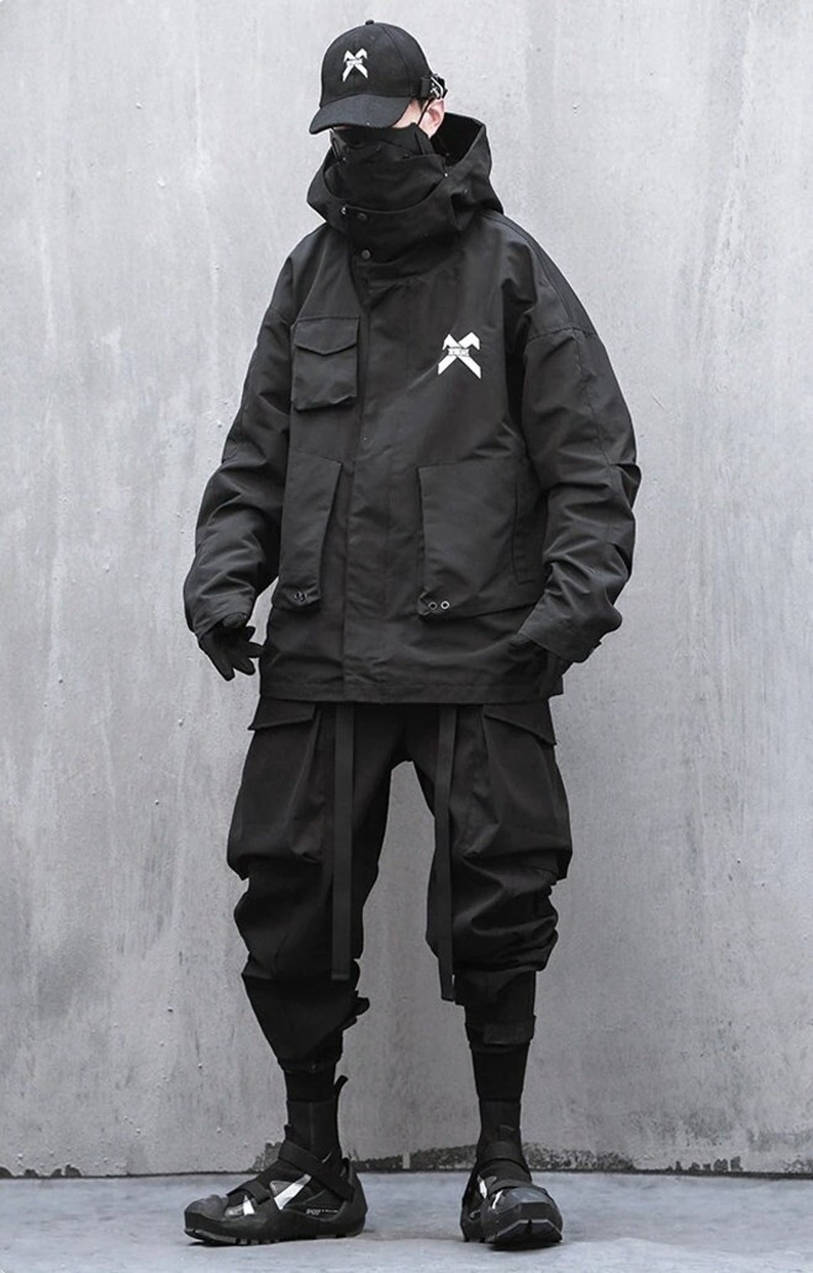 Men's Techwear X Crossover Black Jacket Coat for Men - Etsy