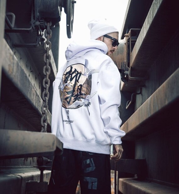 Japanese Streetwear Kanji Embroidery Hoodie for Men Harajuku - Etsy