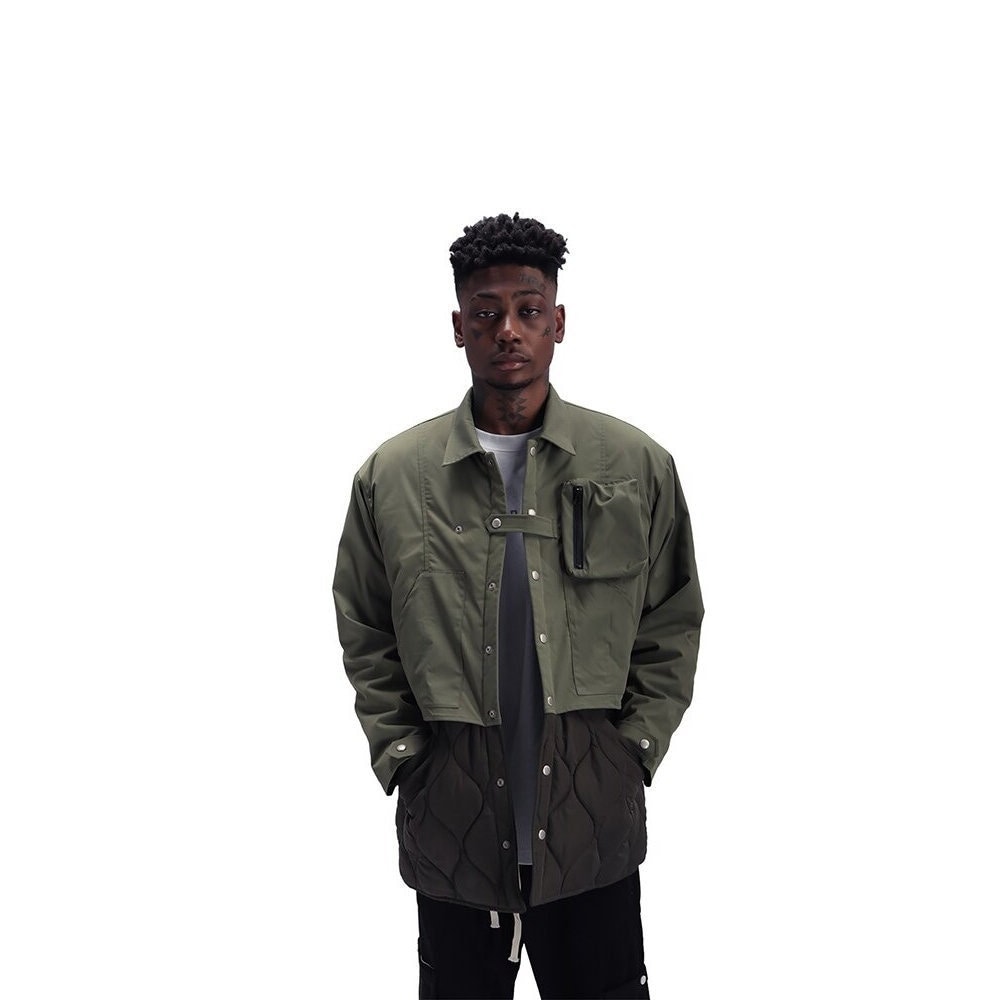 Techwear Tactical Green Winter Jacket Men Streetwear Urban Fashion Button Up Coat