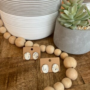 Handmade Black and White Marbled Stud Earrings