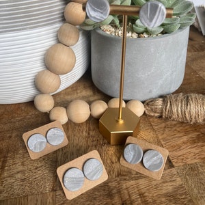 Handmade Gray Marble Round Stud Statement Earrings
