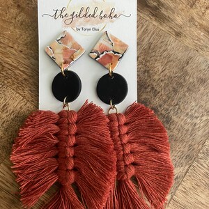 Handmade Rust Feather Dangle Earrings