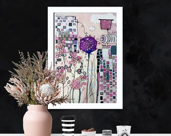 Climate change'.  Look Closely!  Hidden images original mixed media canvas art, paper collage, handmade home decor, intuitive abstract