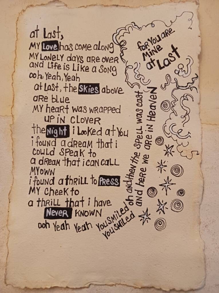 アート・デザイン・音楽 PAPER AND PEN, STORY stomachache Song Lyrics Wall Art Original Pen Drawing on Textured Handmade