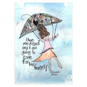 Tarjeta de felicitación "Me he conocido a mí misma", tarjeta doblada con sobre, mini obra de arte de 5 x 7, estímulo para el empoderamiento de las mujeres para amigos y familiares.