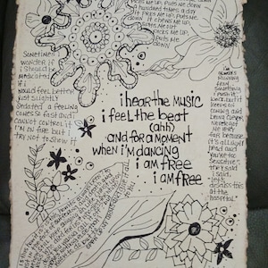 NOT a print, florence and the machine free song lyric wall art pen and ink drawing on handmade deckled edge paper, original art  gift