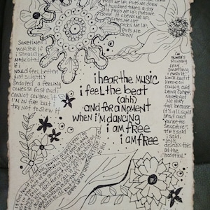 Song lyrics wall art original pen drawing on textured handmade paper, Florence and the Machine, home decor gift for music lover