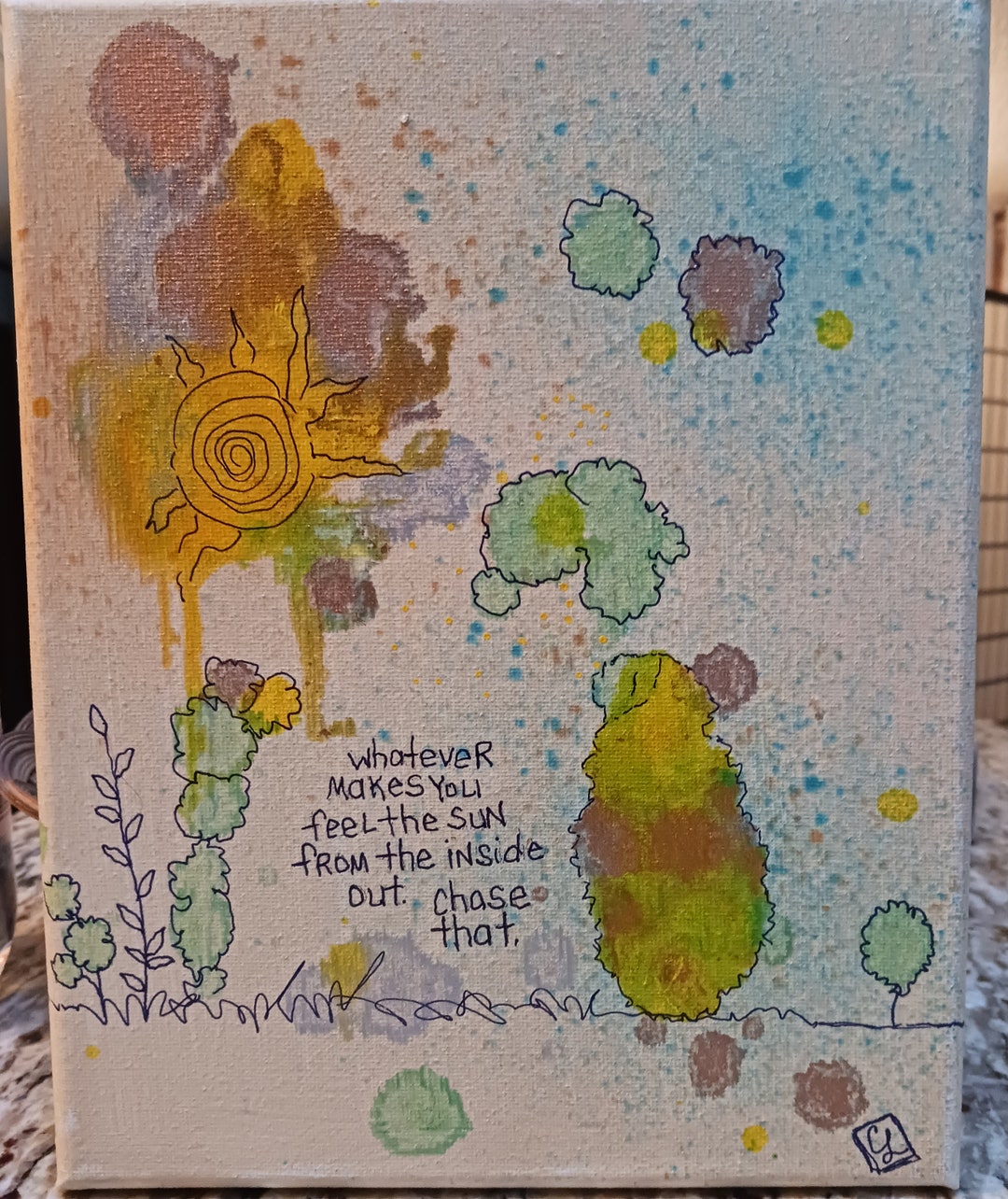 Mixed Media Word Art on 8x10 Stretched Canvas, Sunshine Abstract Inspirational Gift, Kids Family