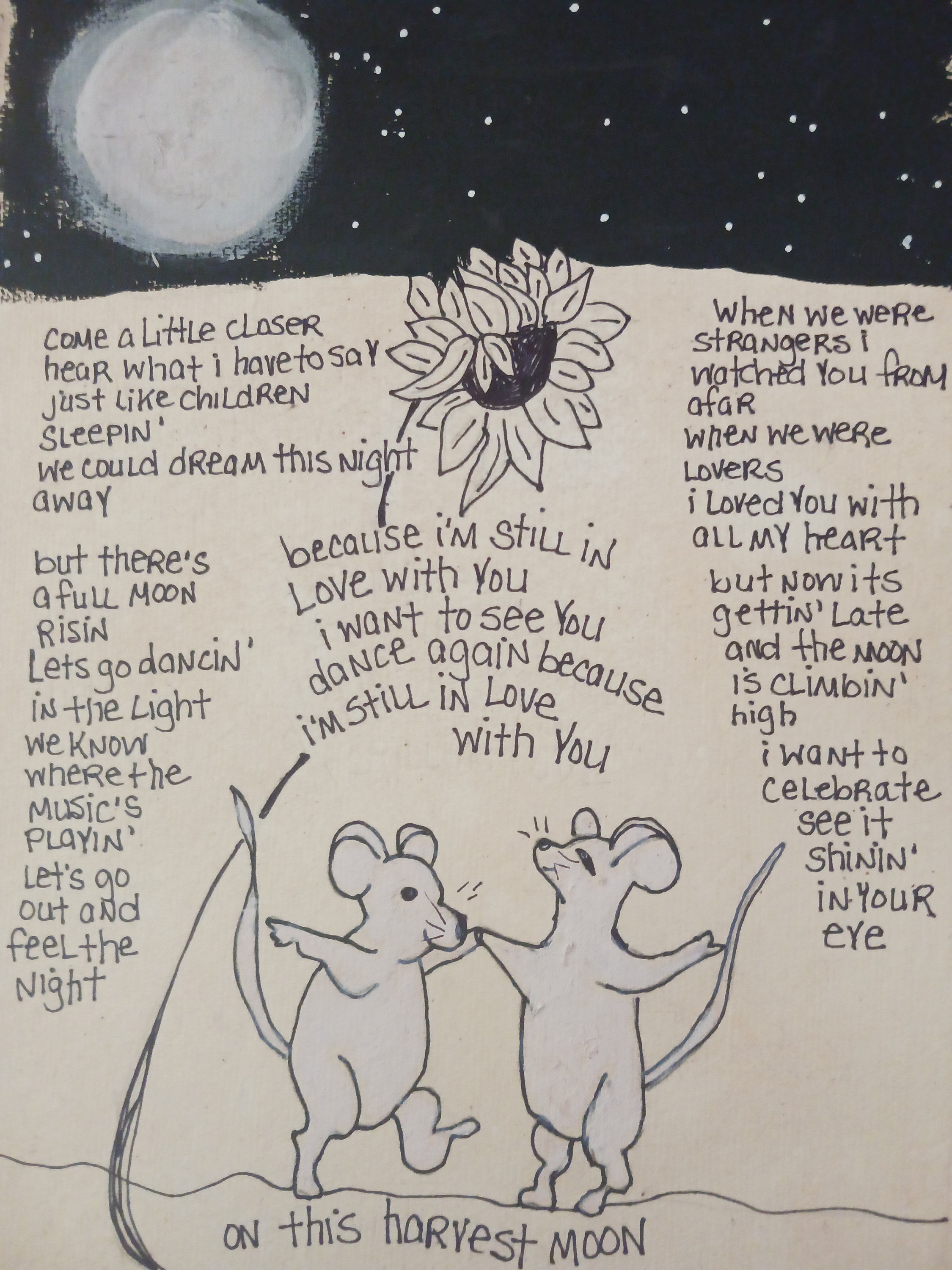Song Lyrics Wall Art Original Pen Drawing on Textured Handmade