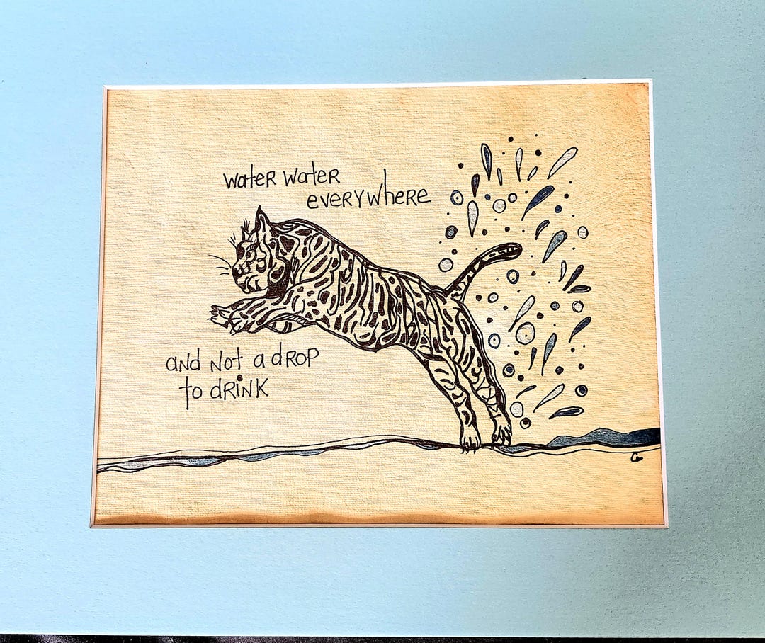 Tiger Pen Ink Original Tiger Drawing: Pen & Ink Watercolor Art on Handmade Paper ...