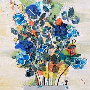 Look closely! Jazz music mixed media paper collage, PRINT of original wall art, handmade home decor, abstract floral, Christmas gift